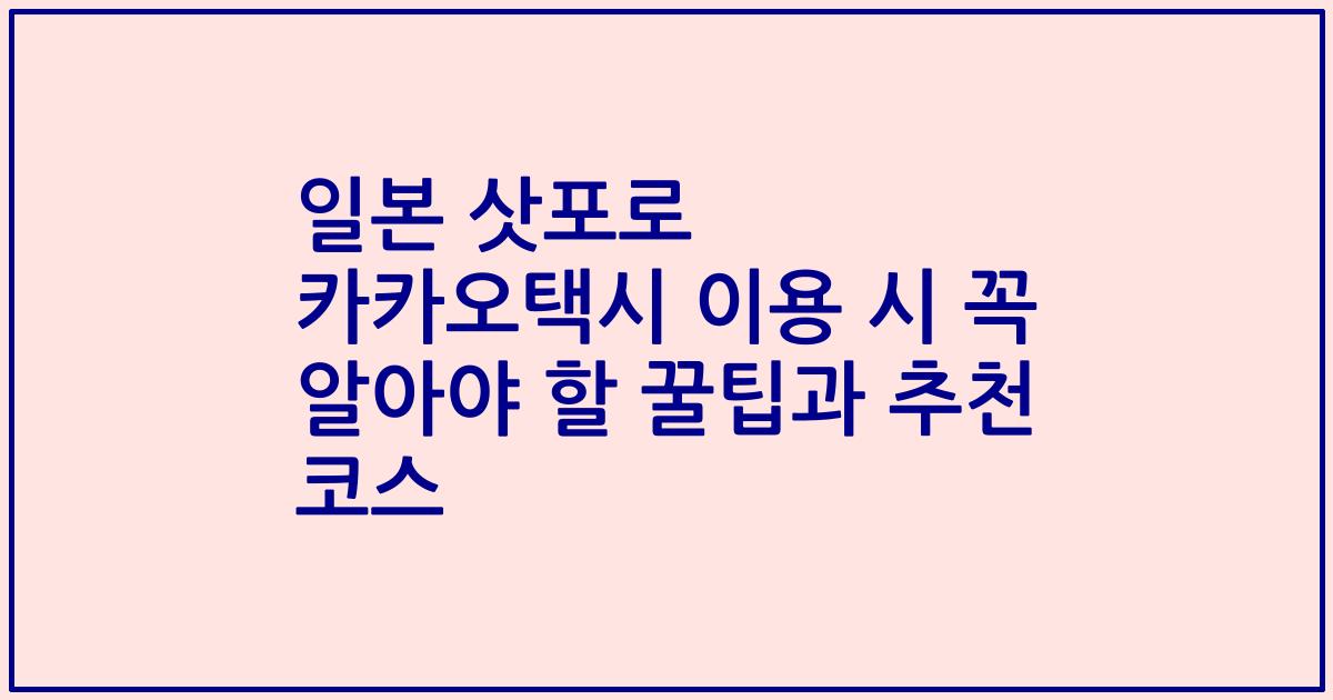 일본 삿포로 카카오택시 이용 시 꼭 알아야 할 꿀팁과 추천 코스